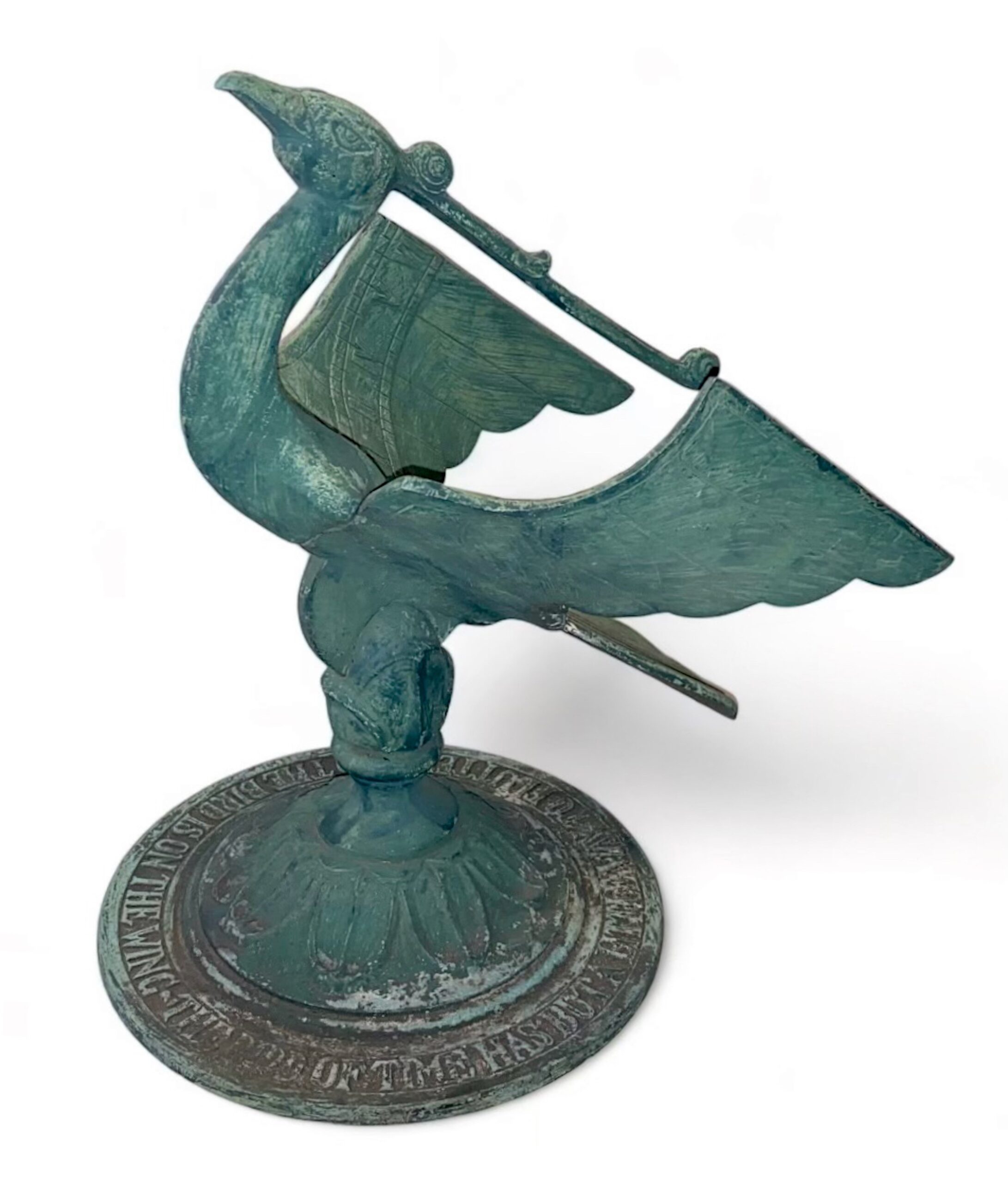 19th-20th C Patinata Bronze Figural Bird Sundail