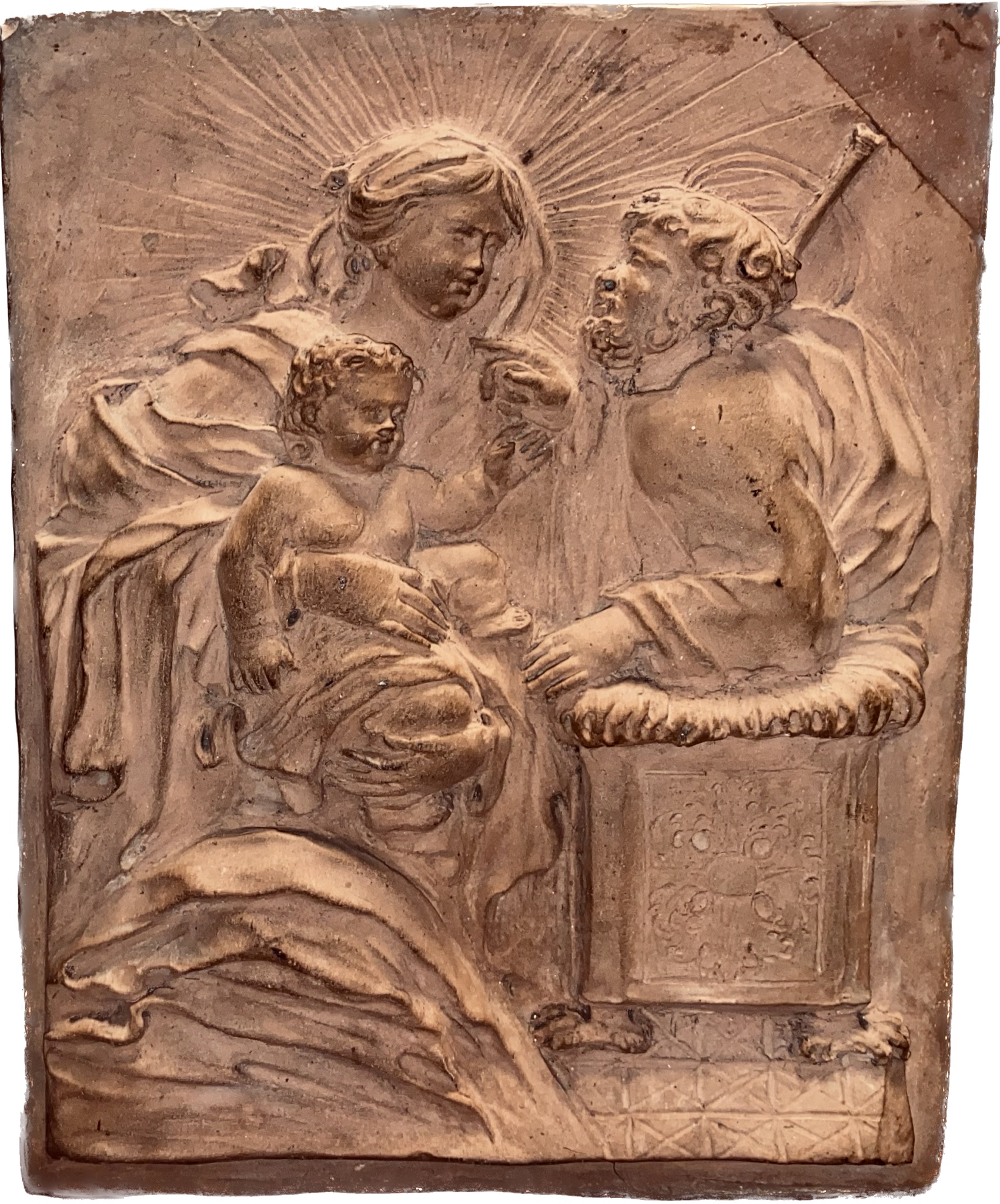 The Holy Family Terra Cotta Bas Relief Plaque