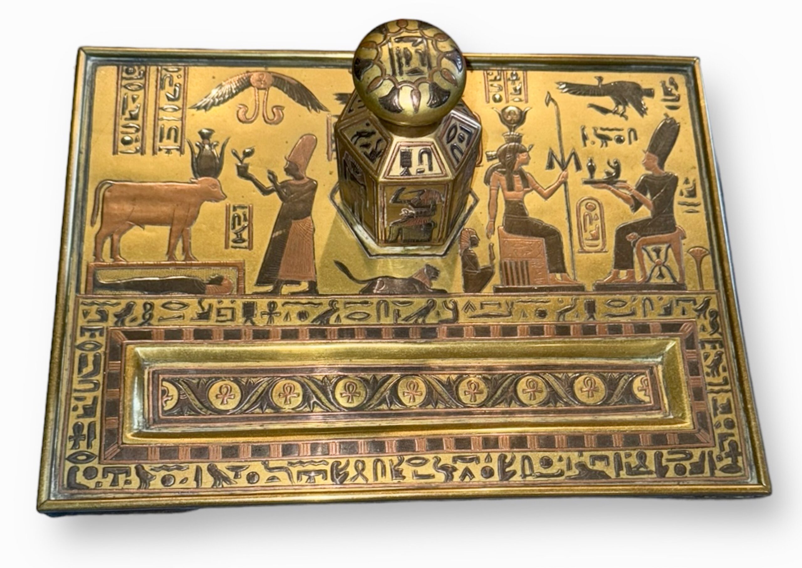 1920s Egyptian Revival Inkwell W/ Hieroglyphs