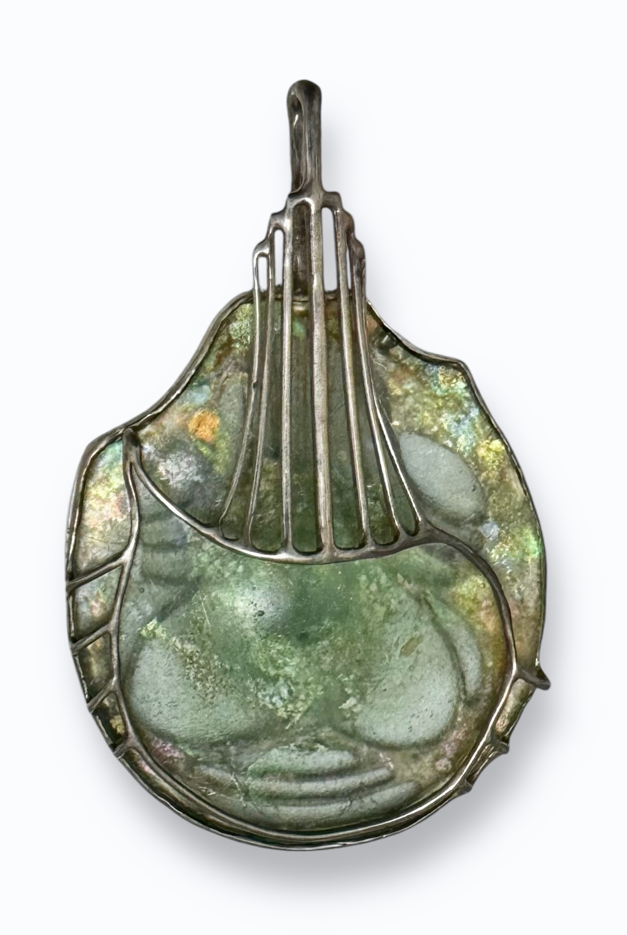 Uri Ramot Modernist Ancient Roman Glass Sterling Large Pendant