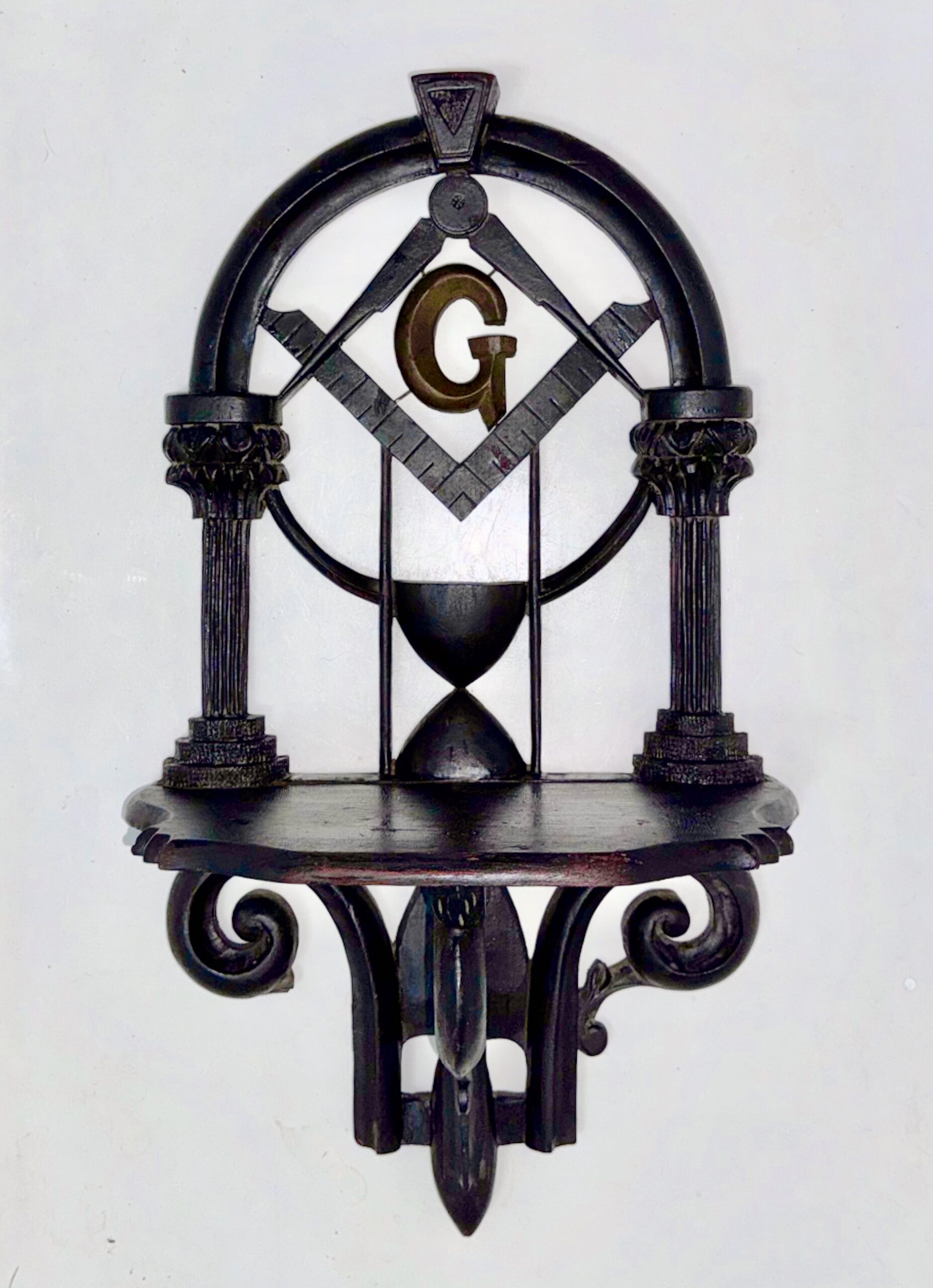 Masonic Carved & Painted Hanging Wall Shelf, American, 1890s