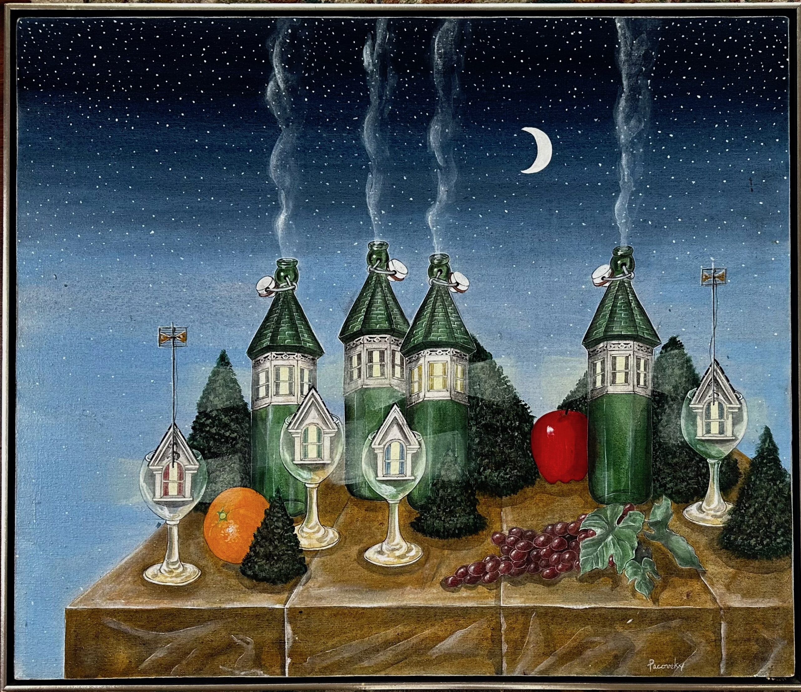 Modern Surreal Painting, The Neighborhood, John Pacovsky