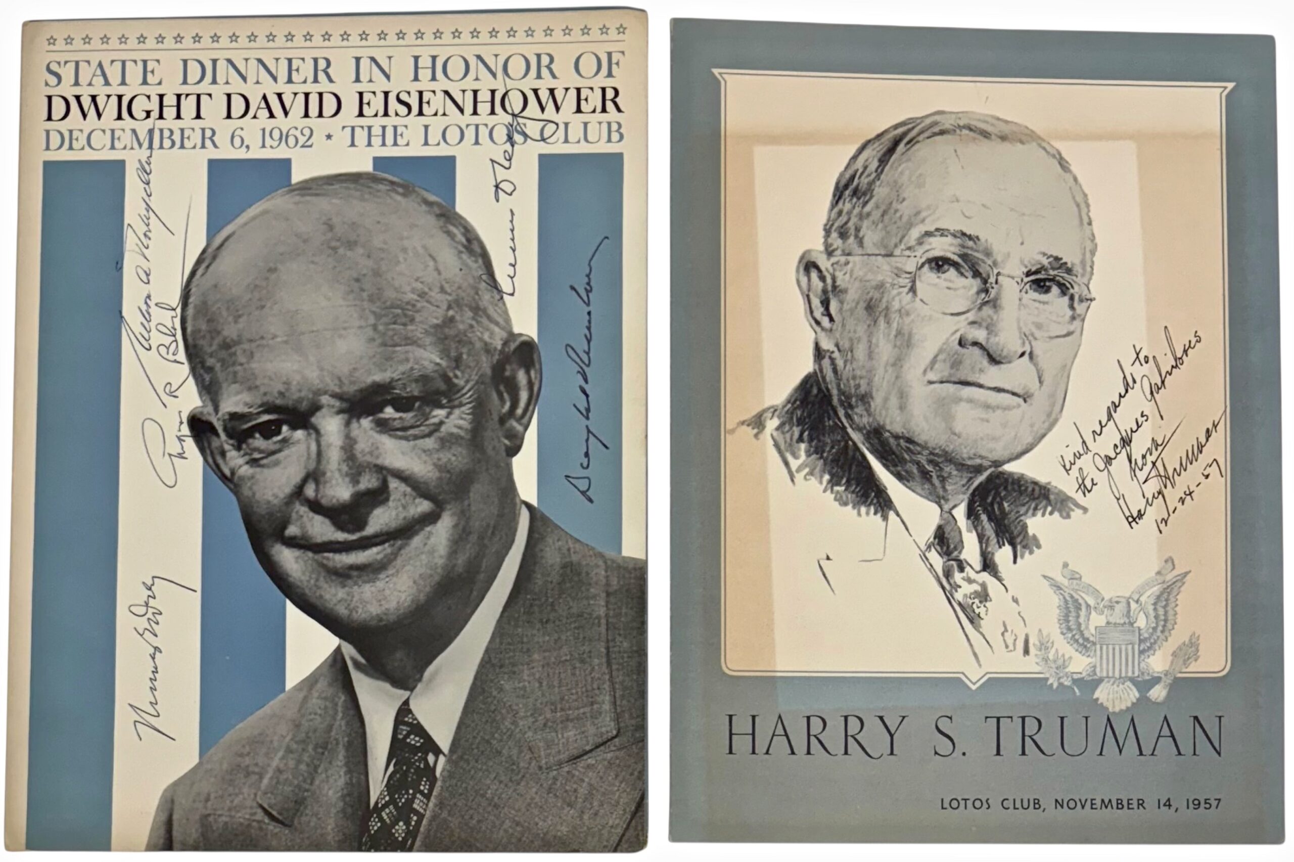 Presidents Eisenhower & Truman Signed Menus, Lotus Club, NYC