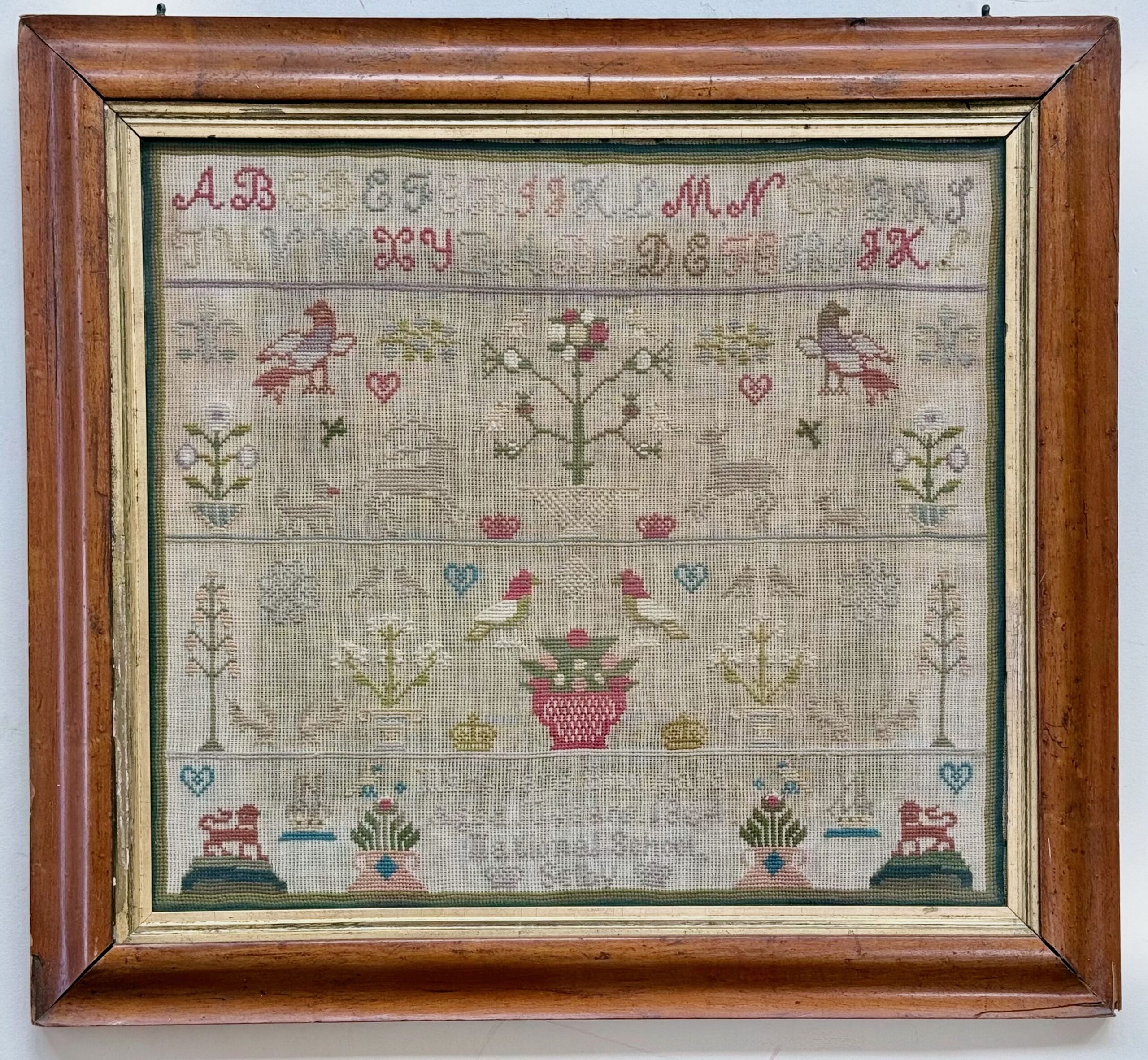19th C. Schoolgirl Needlework Sampler, National School, Selby England, 1864