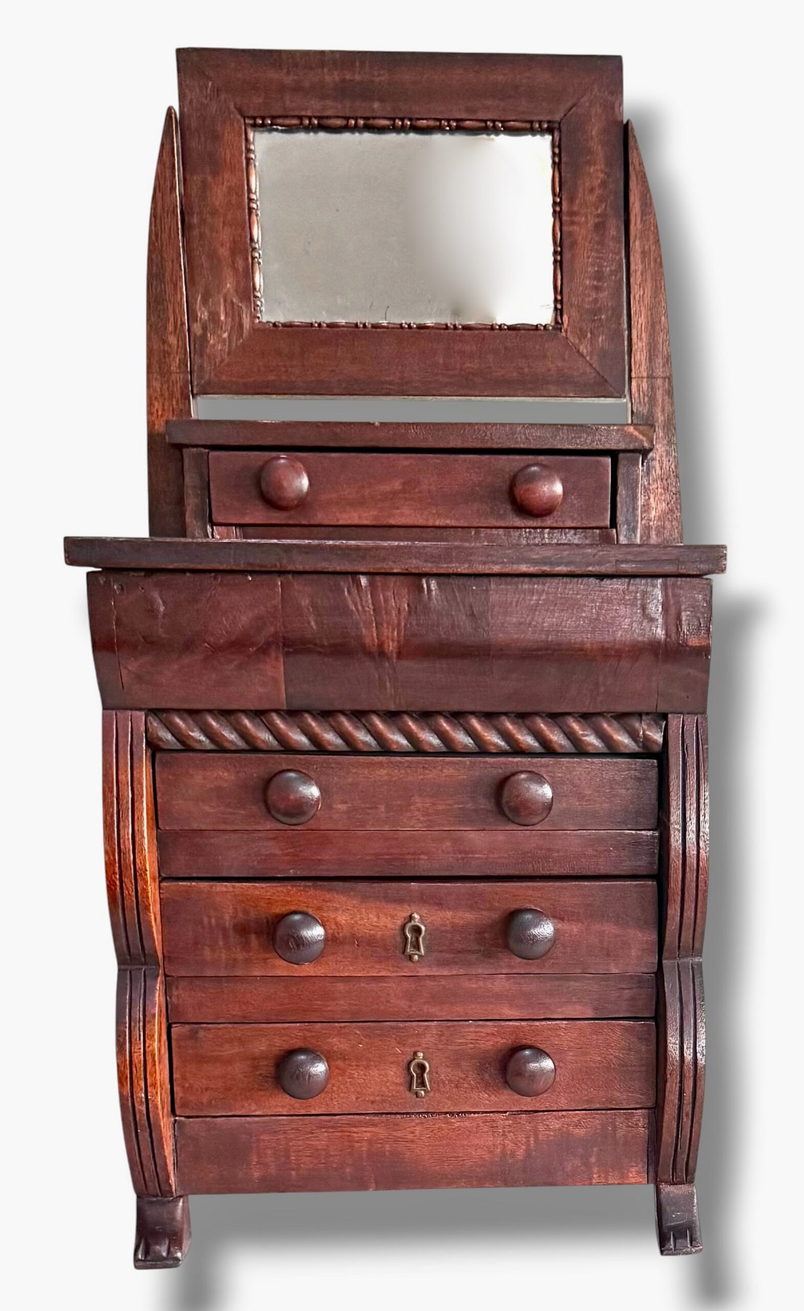 Antique Empire Salesman Sample Dresser, Swivel Mirror