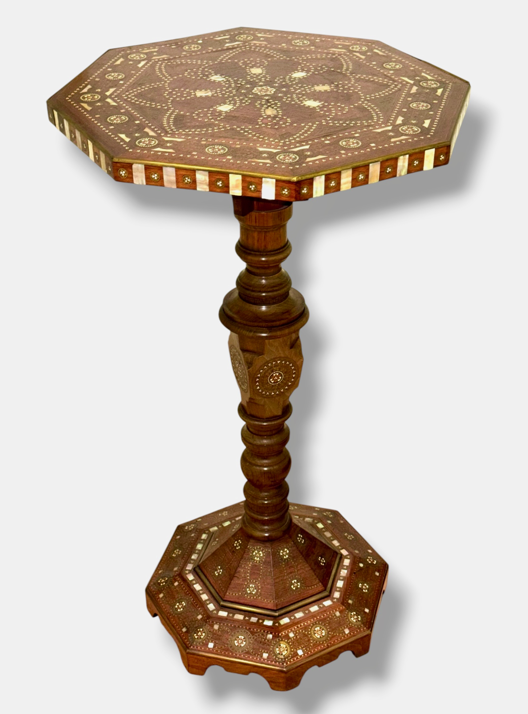 19th C. Moorish Ottoman Inlaid Octagonal Pedestal Table