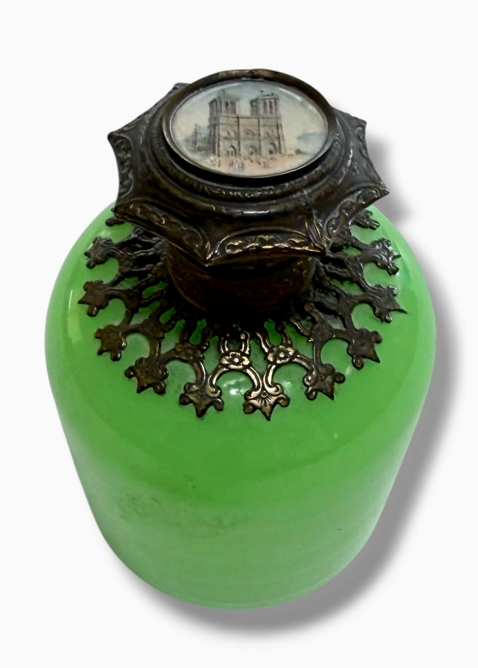 19th Century Green Opaline Palais Royal Napoleon III era Perfume Bottle, France